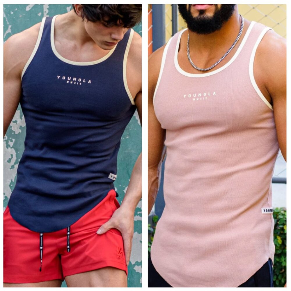 YoungLA 313 Rocket Rib Tanks Bundle, salmon and navy, size M